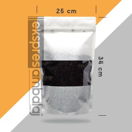 Beyaz Kraft Pencereli Kilitli Doypack 25x34