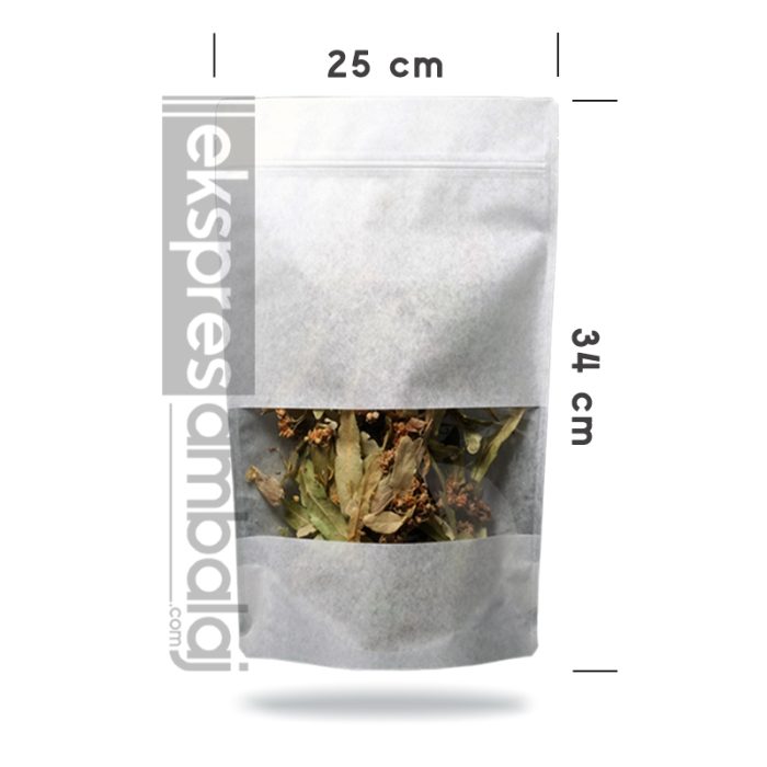 Beyaz Kraft Pencereli Kilitli Doypack 25x34 - Görsel 2